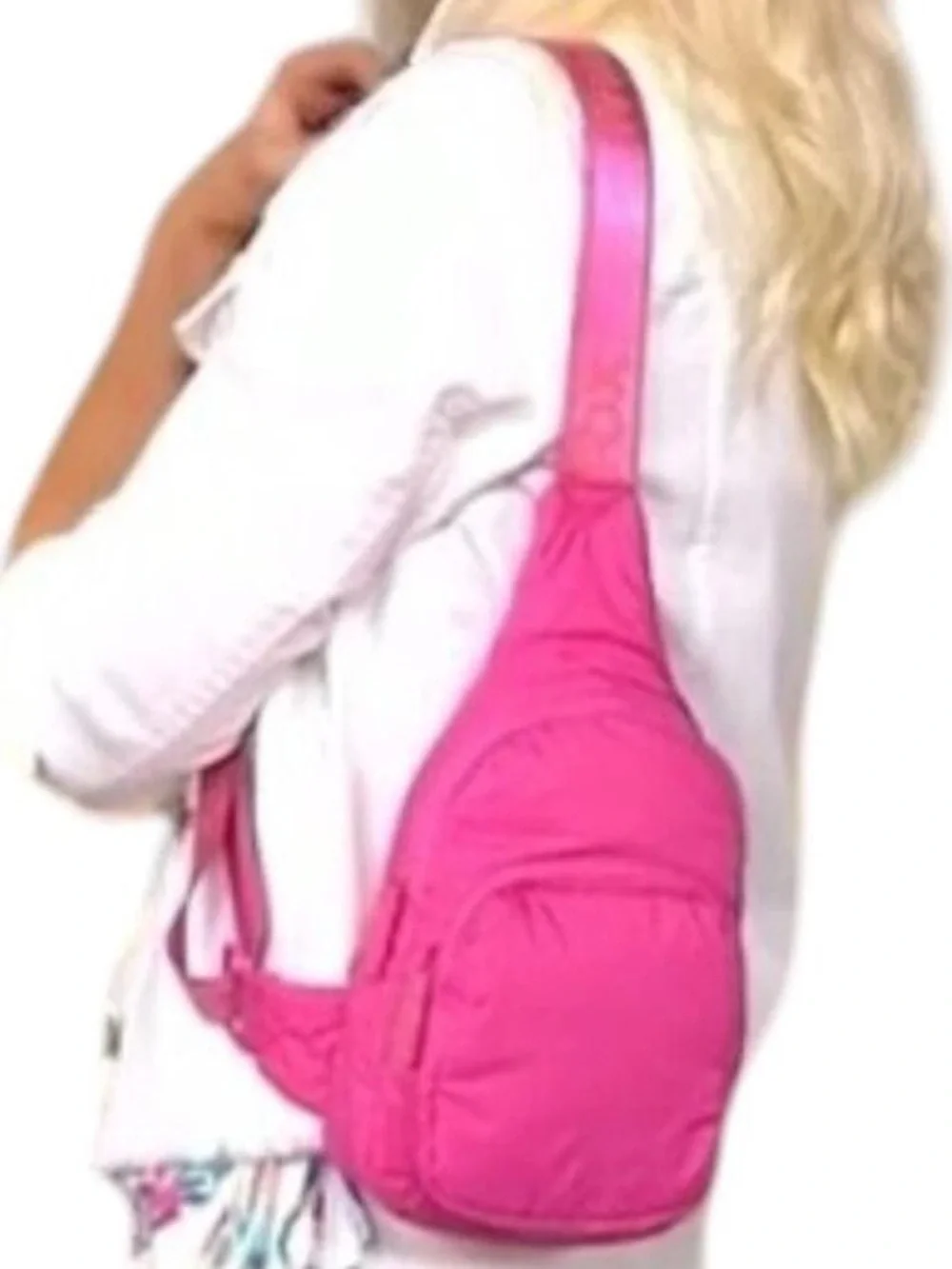 Wildfox Parachute Crossbody Zip Sling Belt Bag Handbag Purse Pink Puffy School